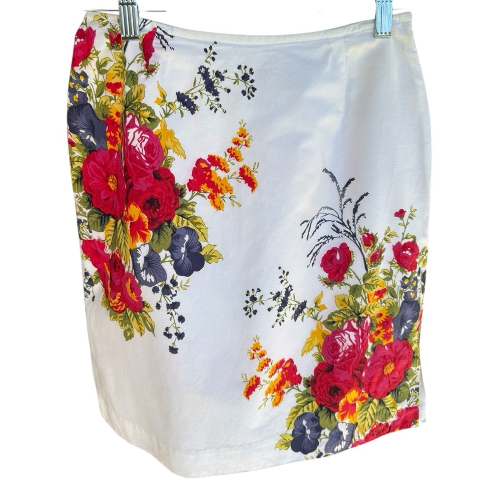 Vintage Casual Corner White Floral Lined Pencil Skirt Resort Wear Womens Size 2